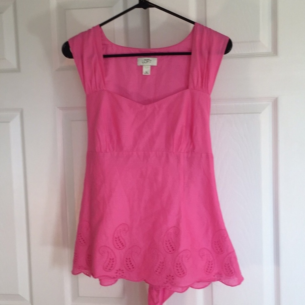 LOFT Ann Taylor PINK Cap-Sleeve Eyelet Hem Women's Top